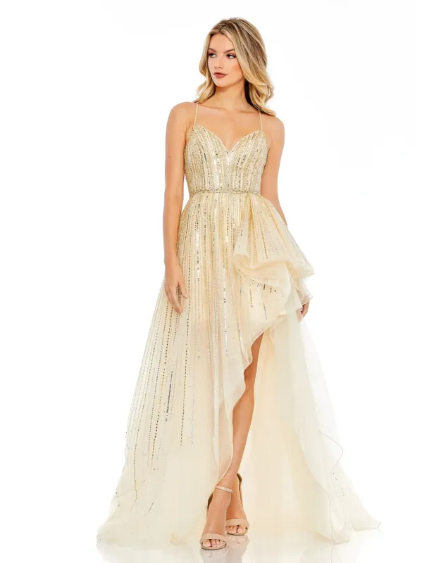 Gold Embellished Sleeveless Draped A Line Gown sold by Mac Duggal