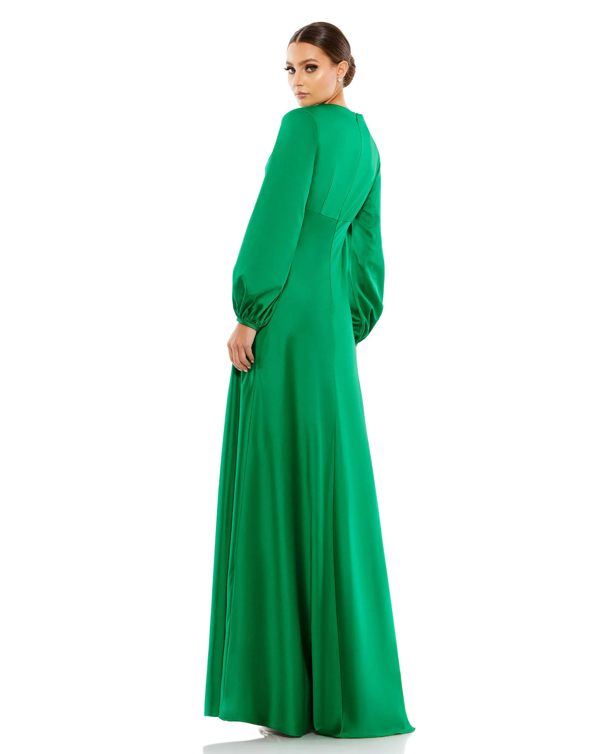 Green Charmeuse Empire Waist Blouson Sleeve Gown sold by Mac Duggal product image thumbnail 5