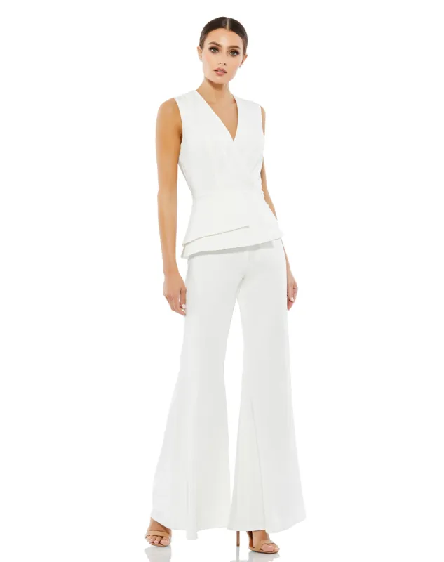 Sleeveless Faux Wrap Peplum Jumpsuit sold by Mac Duggal