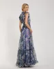 Purple Printed Chiffon Ruffle Sleeve Gown With Bow Belt sold by Mac Duggal