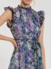 Purple Printed Chiffon Ruffle Sleeve Gown With Bow Belt sold by Mac Duggal