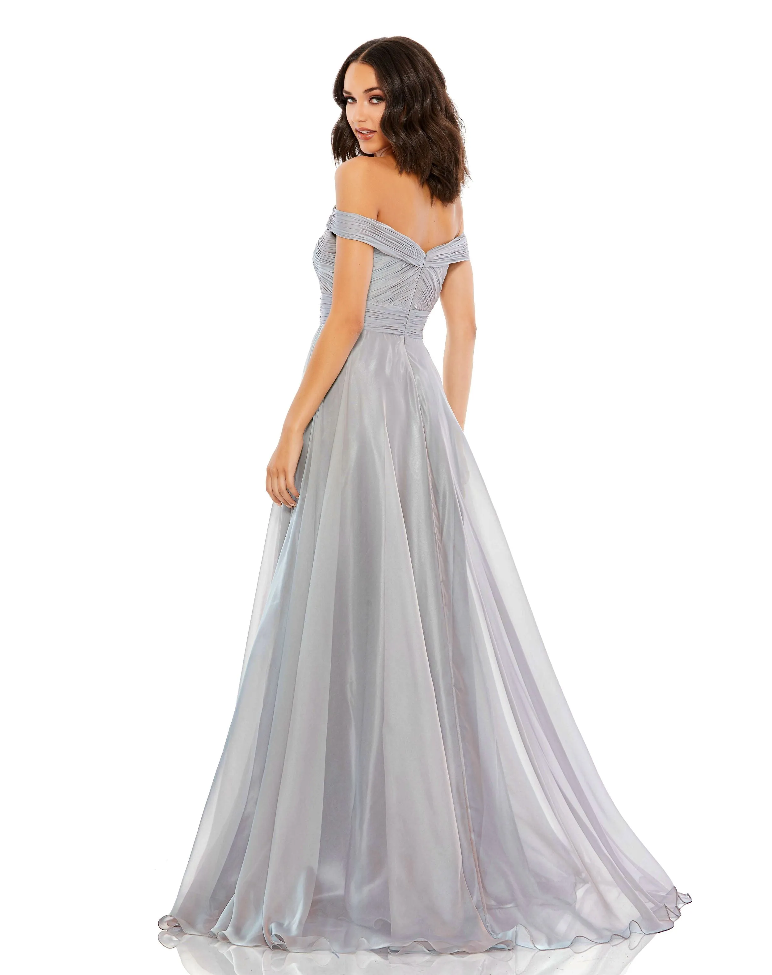 Gray Off The Shoulder Ruched A Line Gown sold by Mac Duggal product image thumbnail 3