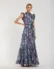 Purple Printed Chiffon Ruffle Sleeve Gown With Bow Belt sold by Mac Duggal