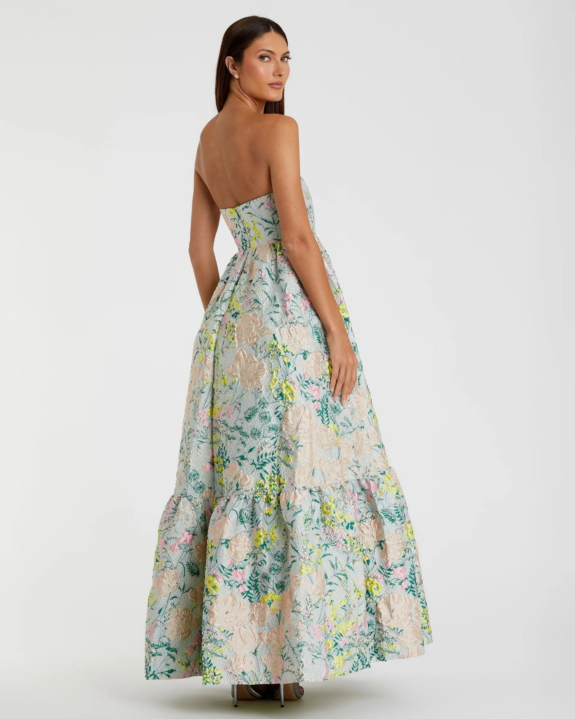 Multicolor Strapless Floral Brocade A-Line Gown sold by Mac Duggal product image thumbnail 3
