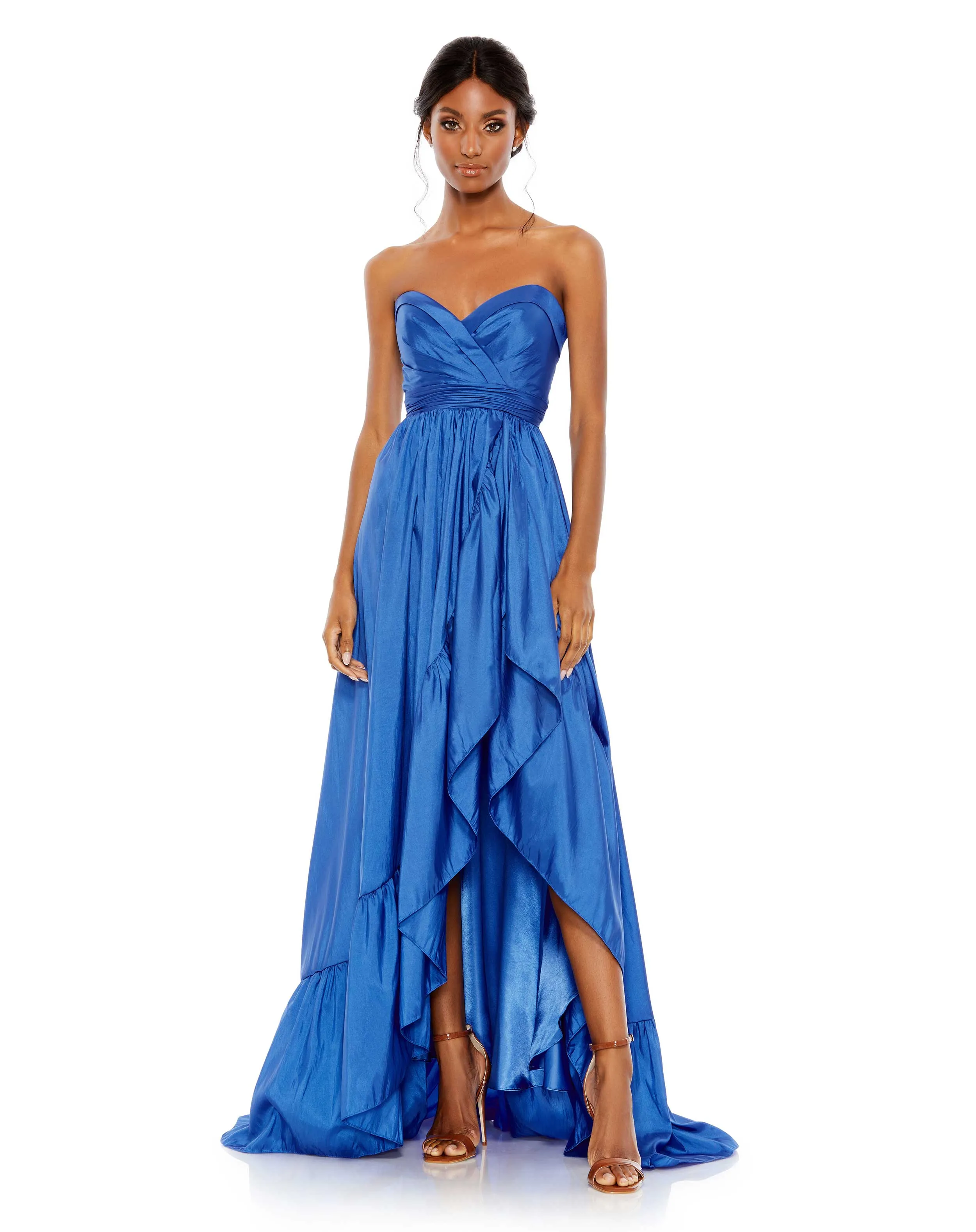 Asymmetrical Strapless Sweetheart Ruffle Gown sold by Mac Duggal