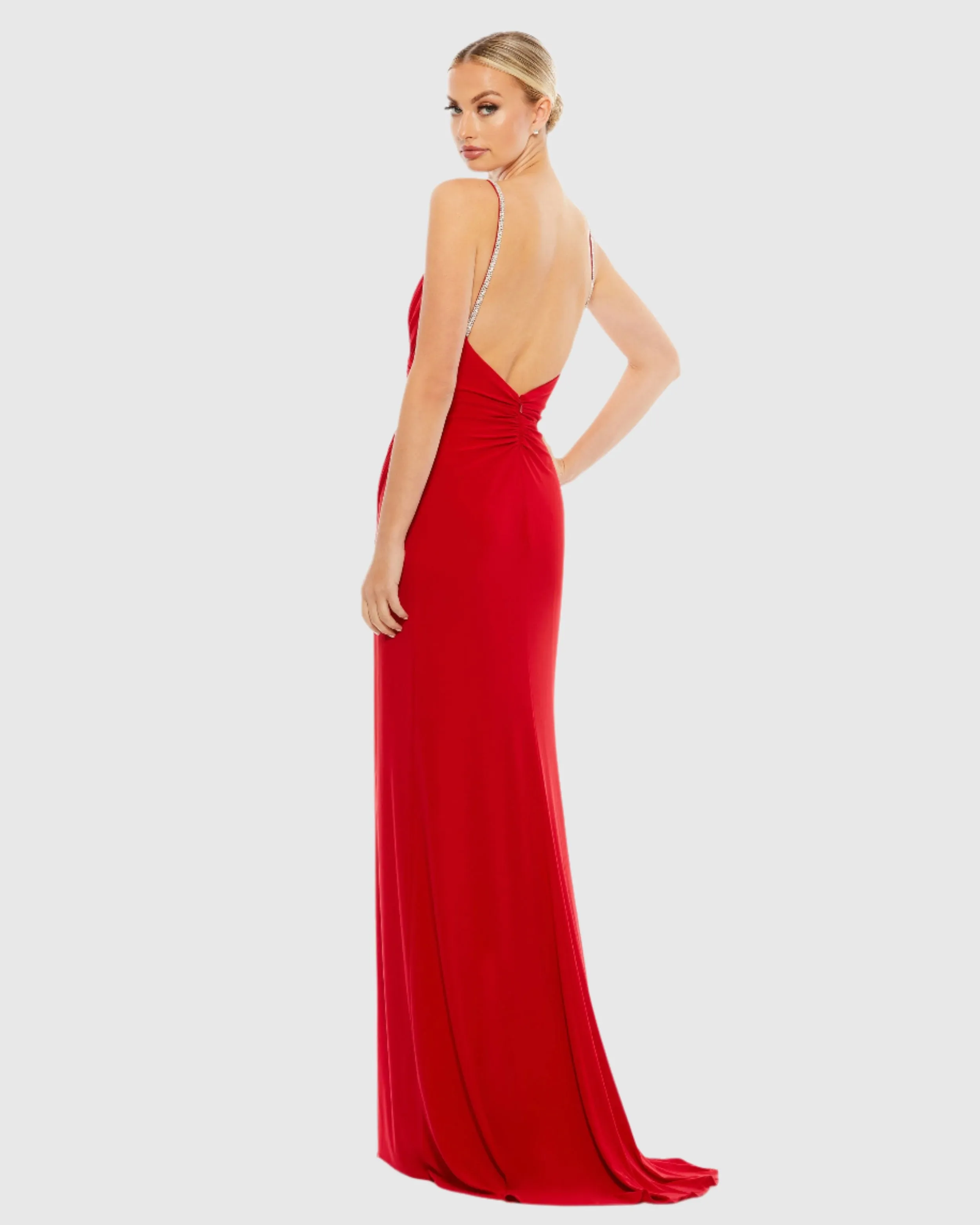 Faux Wrap V Neck Open Back Gown sold by Mac Duggal product image thumbnail 4