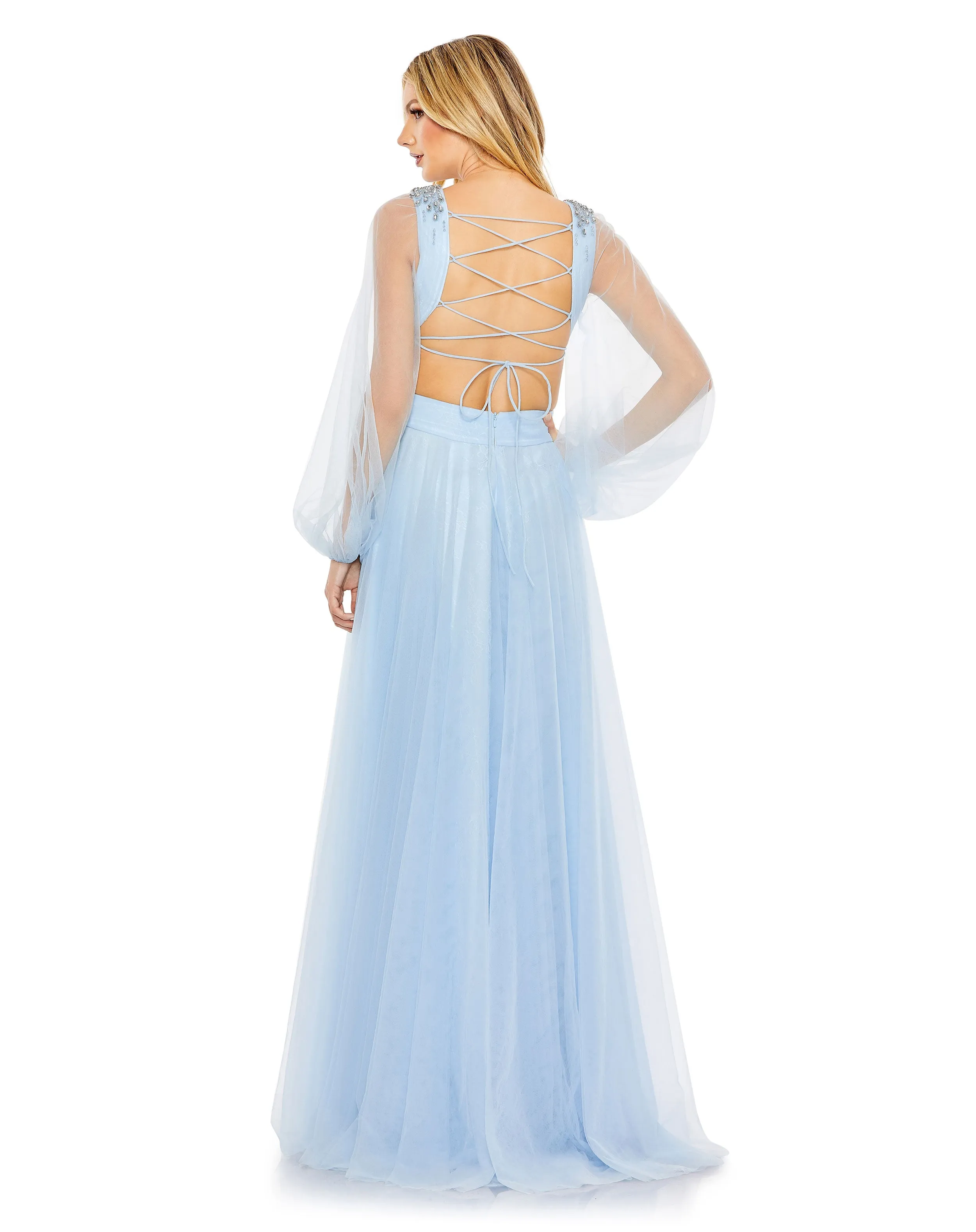 Tulle Puff Sleeve Cut Out Lace Up A Line Gown sold by Mac Duggal product image thumbnail 2