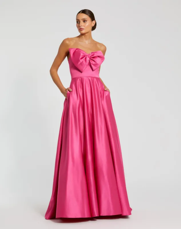 Pink Strapless A-Line Bow Ballgown sold by Mac Duggal