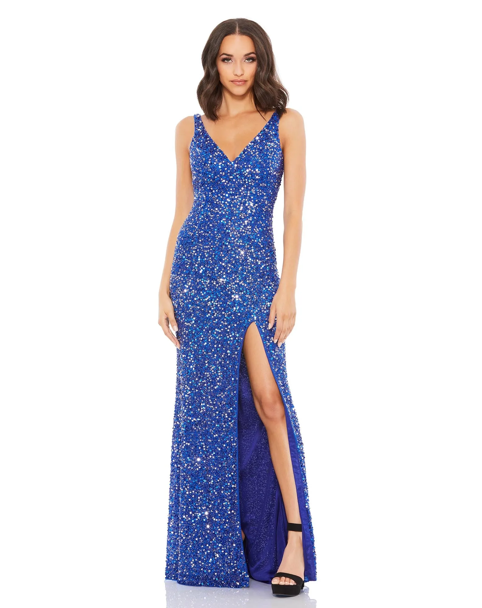 White Sequined Sleeveless V Neck Side Slit Gown sold by Mac Duggal product image thumbnail 4