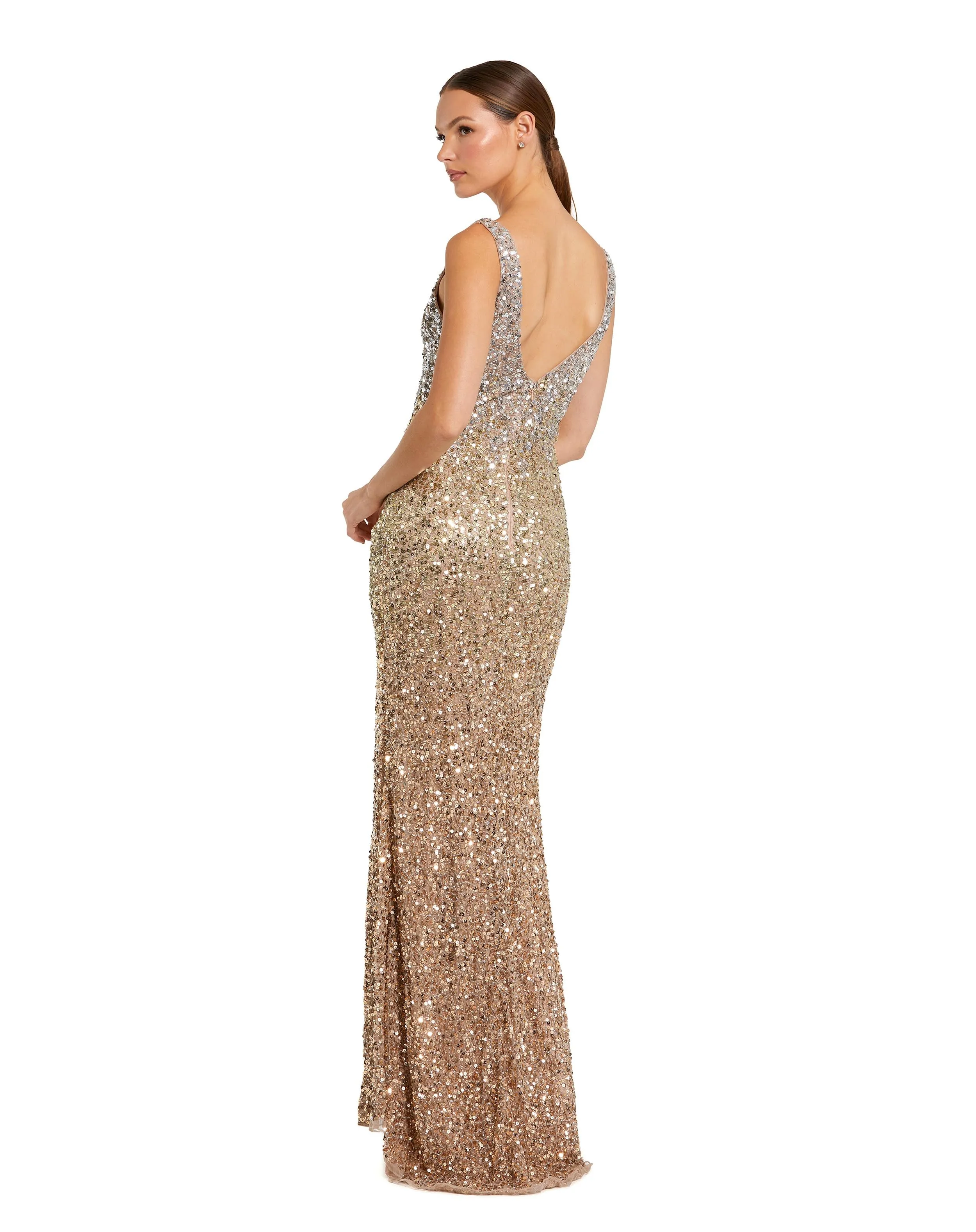 White Sequined Sleeveless V Neck Side Slit Gown sold by Mac Duggal product image thumbnail 2
