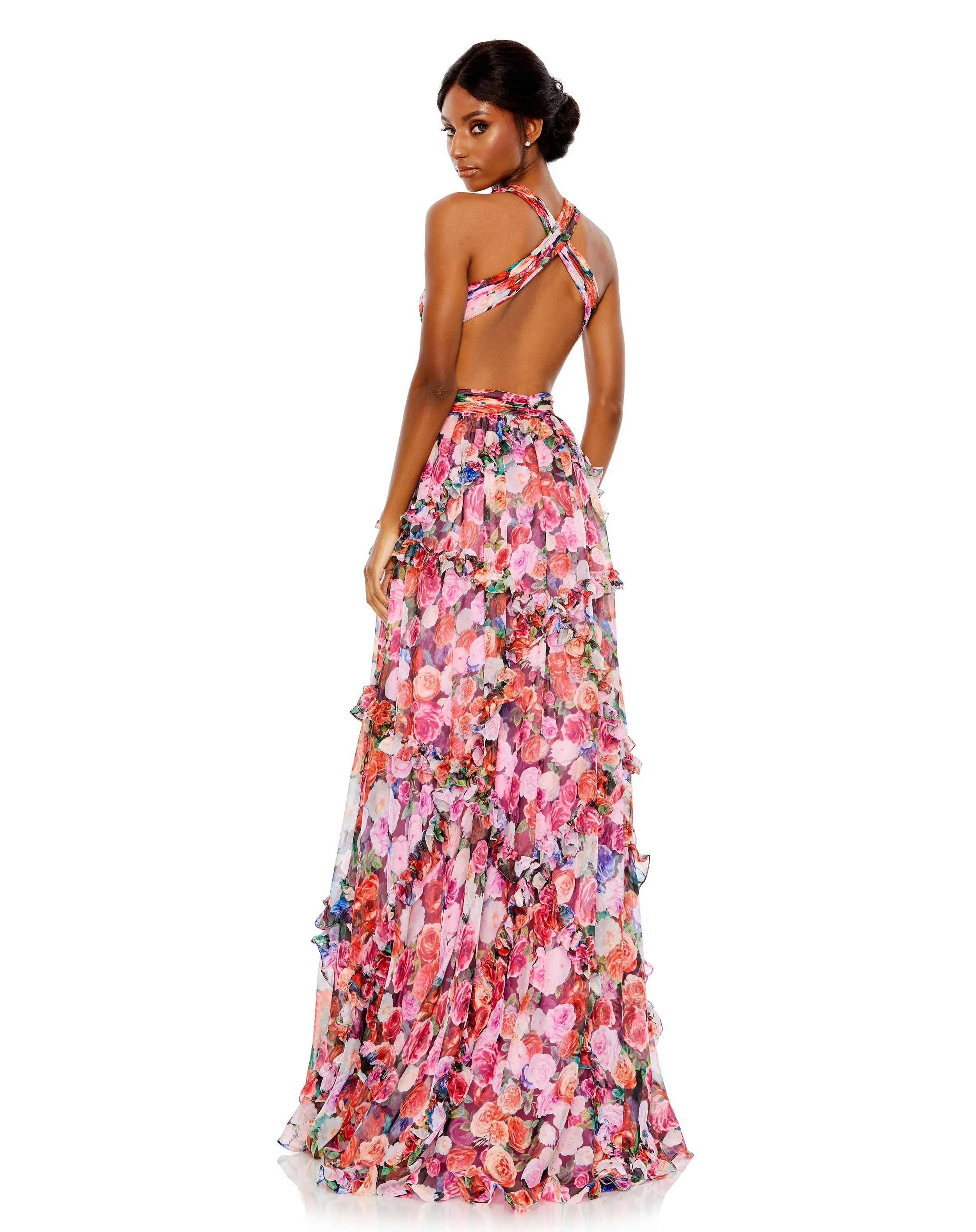 Multicolor Ruffled Cut Out Sleeveless Gown sold by Mac Duggal product image thumbnail 4
