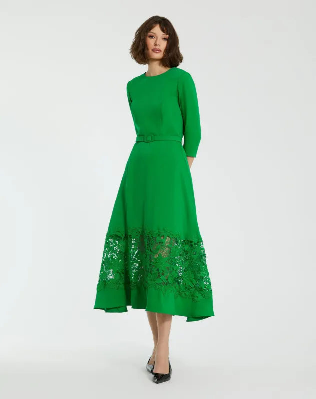 Green Crepe Boat Neck Midi Dress With Applique Cut Out sold by Mac Duggal