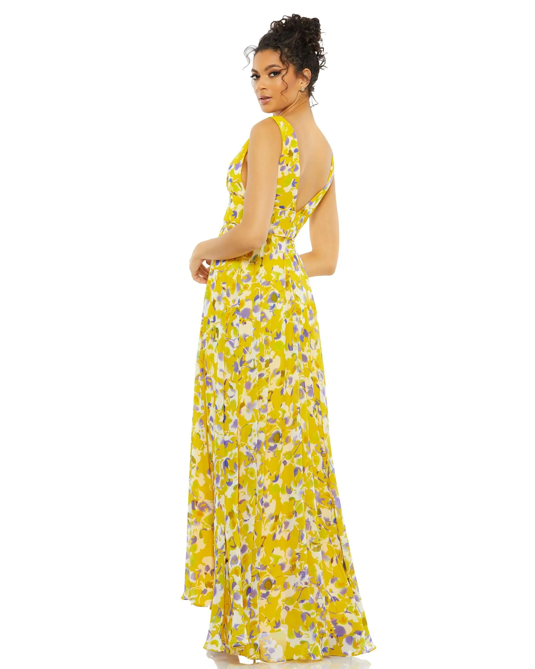 Yellow Floral Plunge V-Neck Gown sold by Mac Duggal product image thumbnail 3