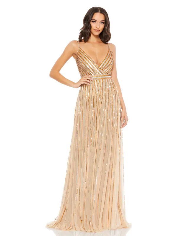 Sequined Wrap Over Sleeveless Gown sold by Mac Duggal