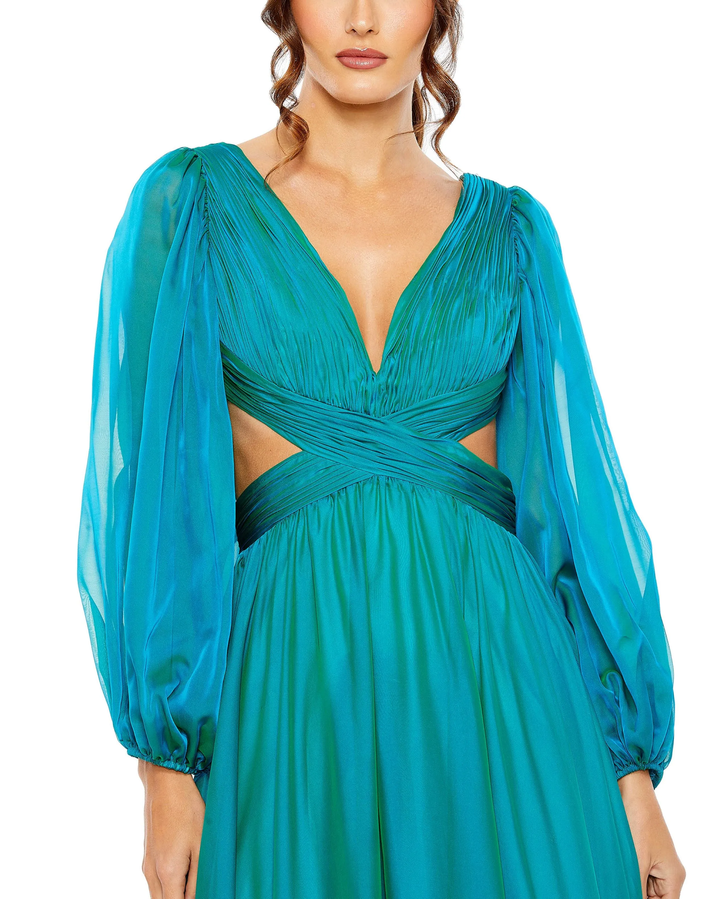 Pleated Cut Out Long Sleeve Lace Up Tiered Gown | Sample | Sz. 2 sold by Mac Duggal product image thumbnail 3