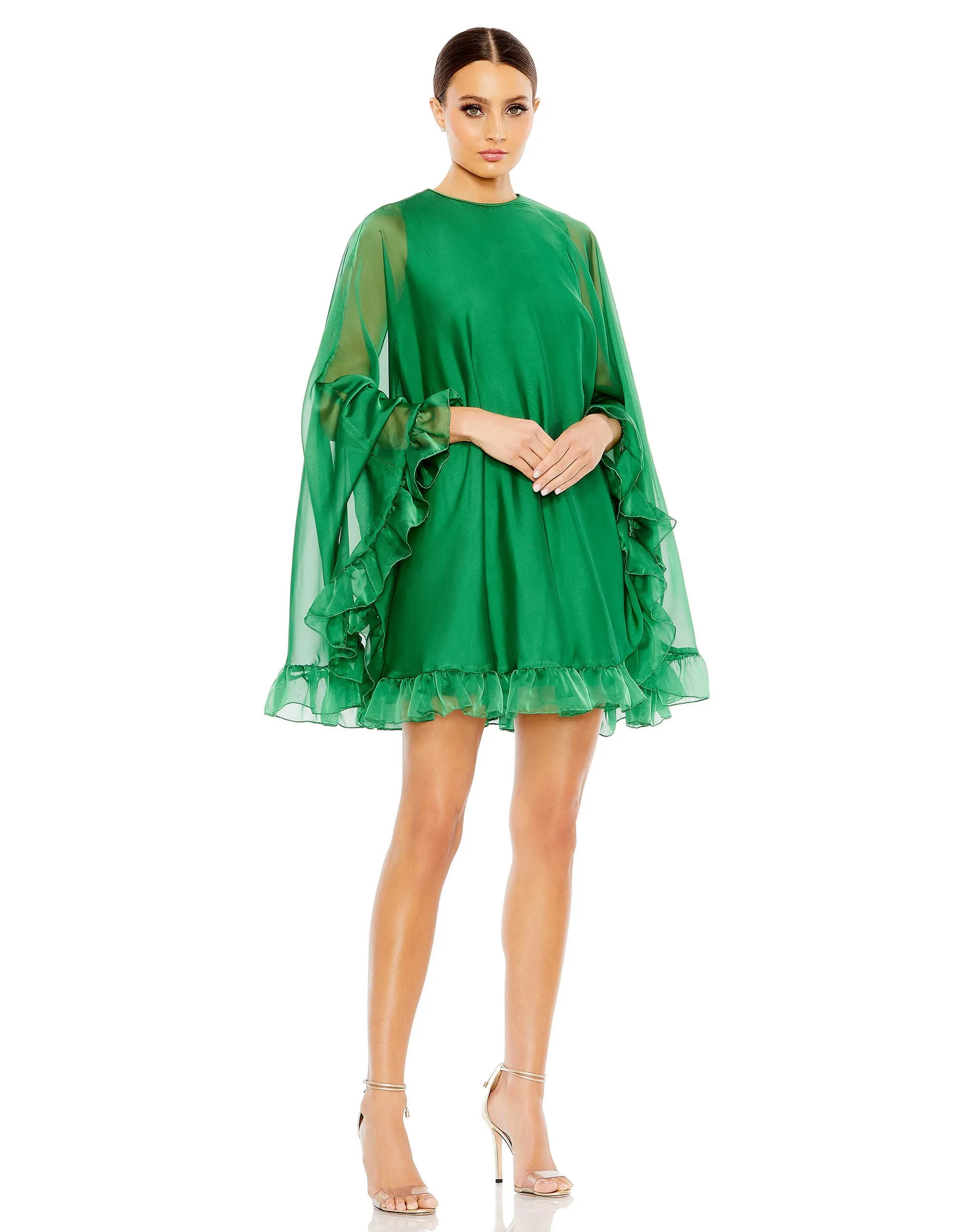Green High Neck Ruffle Hem Cape Mini Dress sold by Mac Duggal product image thumbnail 4