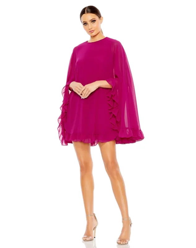 Green High Neck Ruffle Hem Cape Mini Dress sold by Mac Duggal