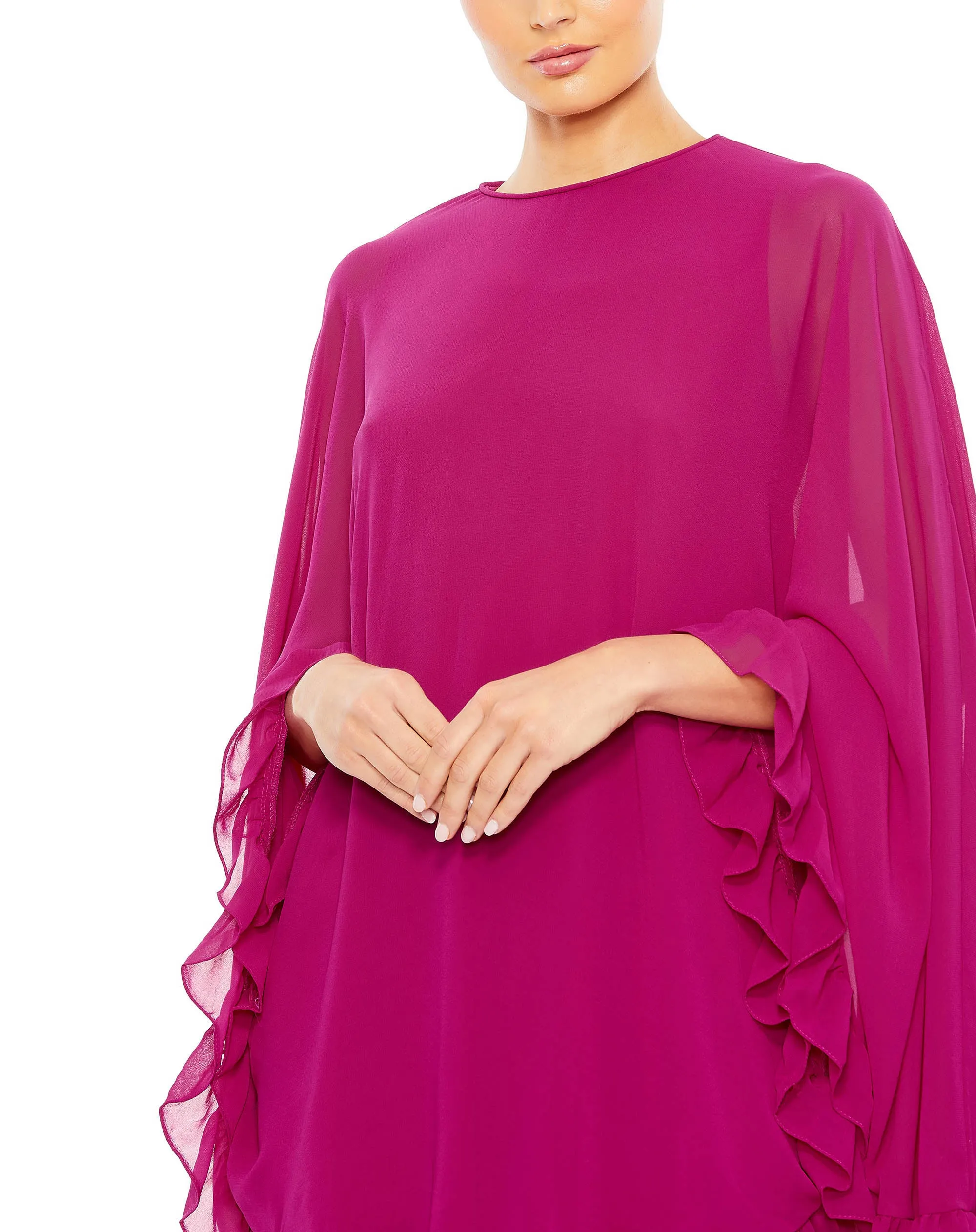 Green High Neck Ruffle Hem Cape Mini Dress sold by Mac Duggal product image thumbnail 3