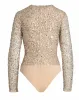 Nude Bodysuit w/ Sheer Sleeves and Silver Sequins sold by Mac Duggal