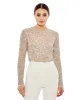 Nude Bodysuit w/ Sheer Sleeves and Silver Sequins sold by Mac Duggal