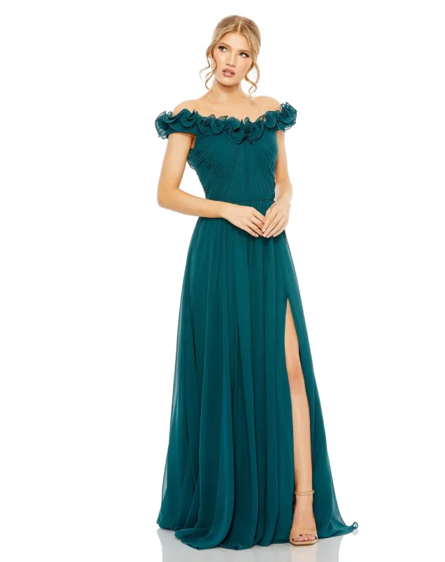 Teal Ruched Off The Shoulder A Line Gown - FINAL SALE sold by Mac Duggal