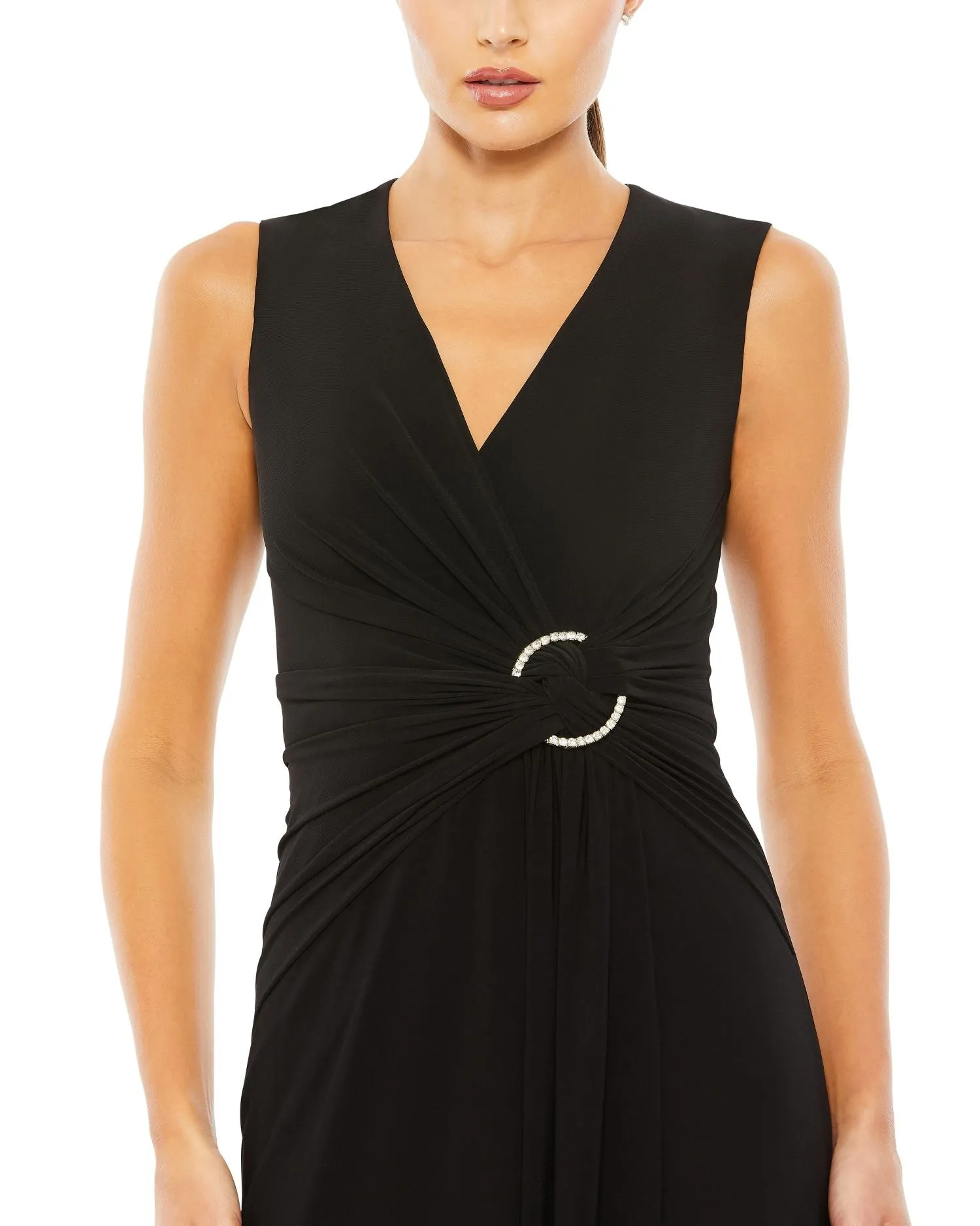 Black Draped Side Knot Jersey Gown w/ Rhinestone Ring sold by Mac Duggal product image thumbnail 2