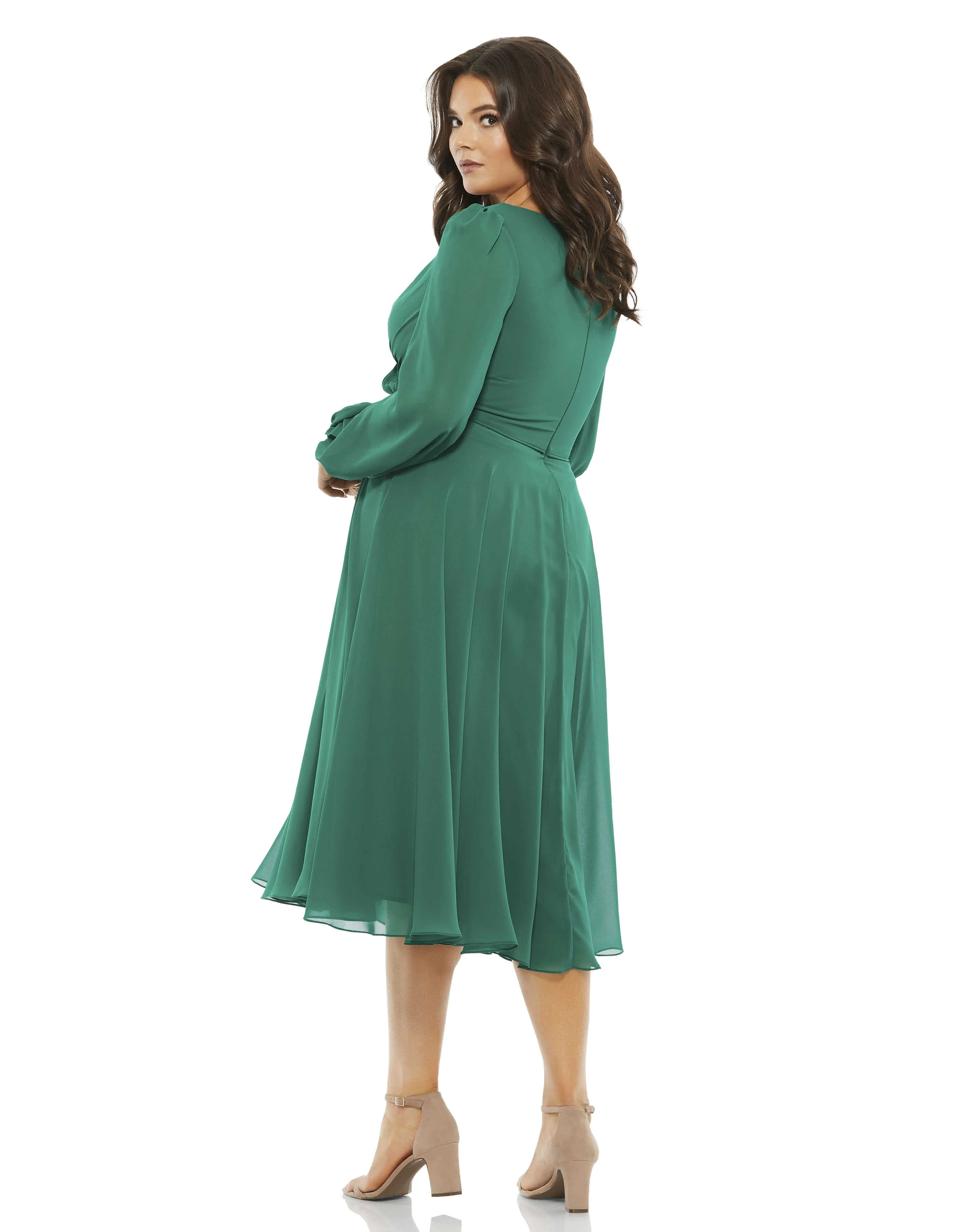 Green Chiffon Bishop Sleeve Surplice Dress (Plus) sold by Mac Duggal product image thumbnail 3