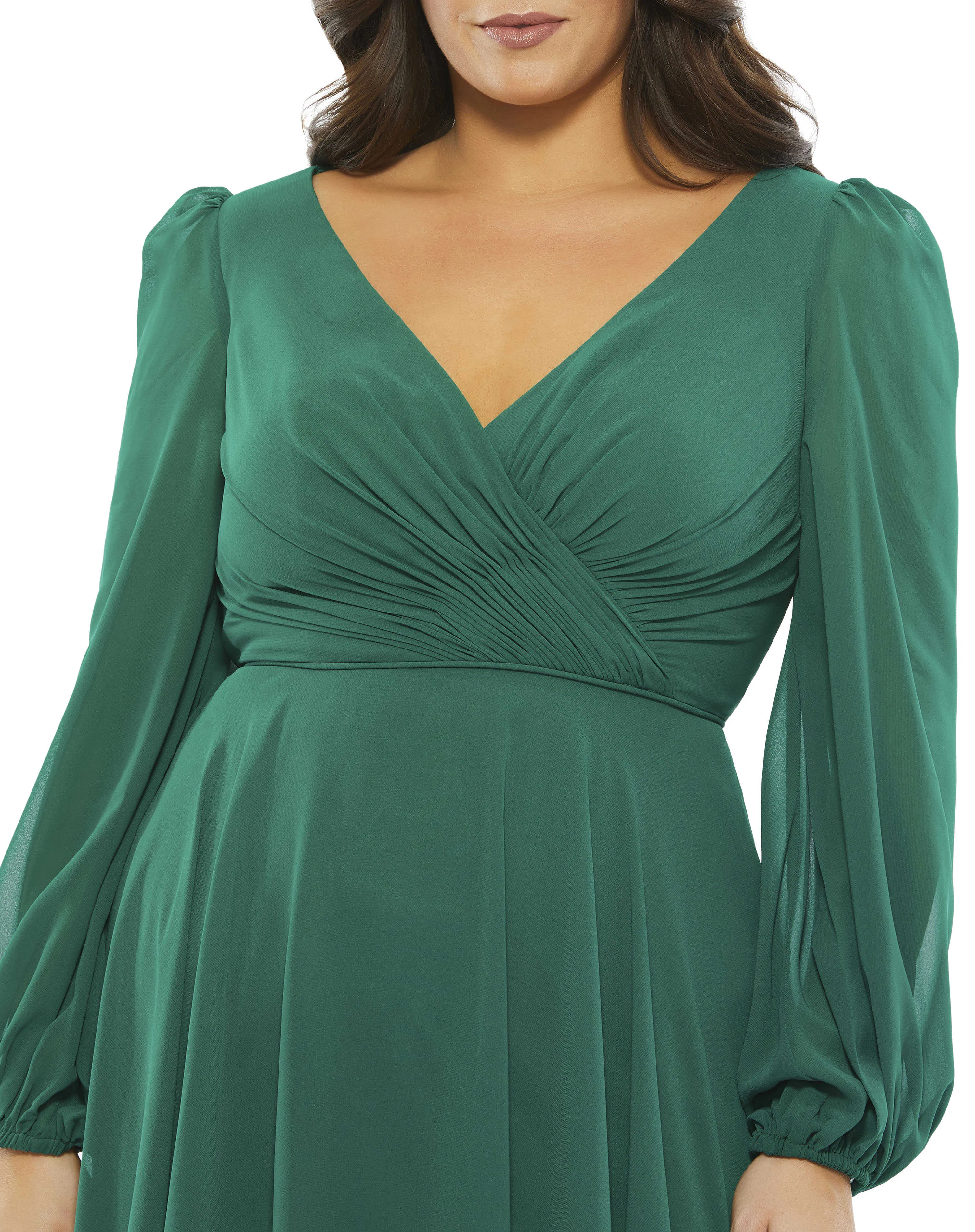 Green Chiffon Bishop Sleeve Surplice Dress (Plus) sold by Mac Duggal product image thumbnail 2