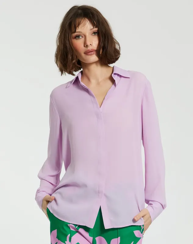 The Bentley Long Sleeve Button Up Georgette Blouse - FINAL SALE sold by Mac Duggal