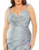 Gray Ruched Ruffle Sleeve High Low Gown sold by Mac Duggal