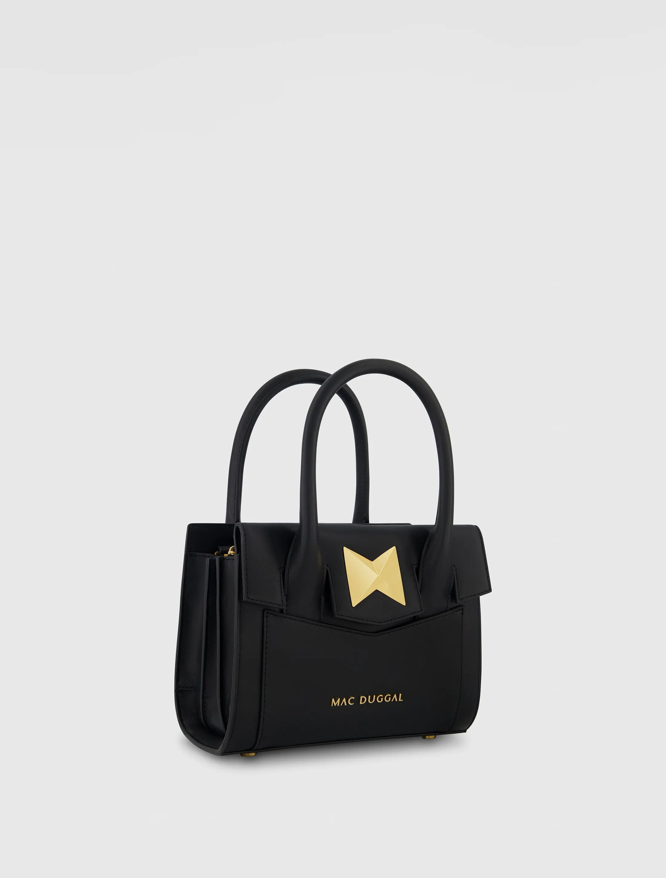 Black Small Leather Tote Bag With Gold Hardware sold by Mac Duggal product image thumbnail 2