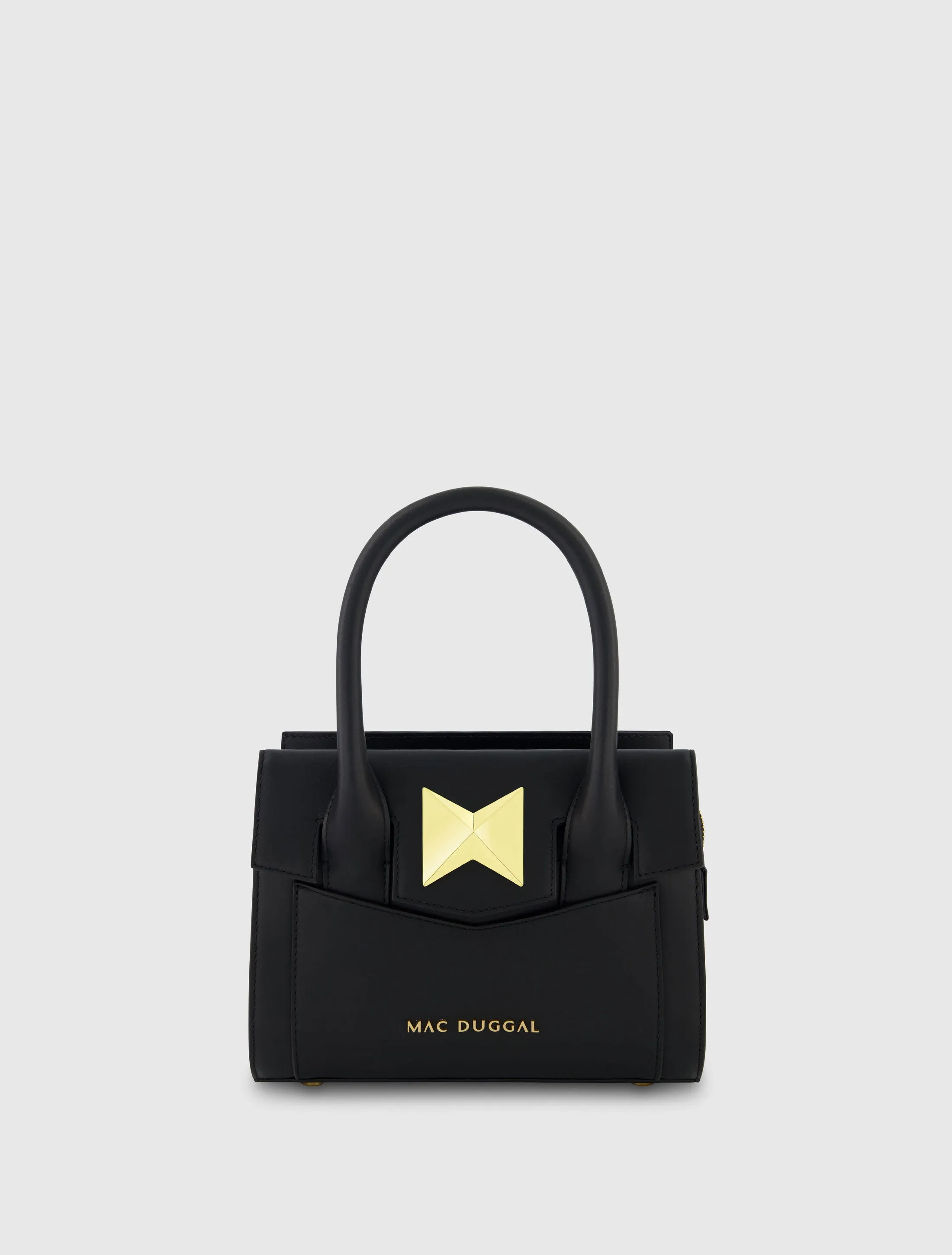 Black Small Leather Tote Bag With Gold Hardware sold by Mac Duggal
