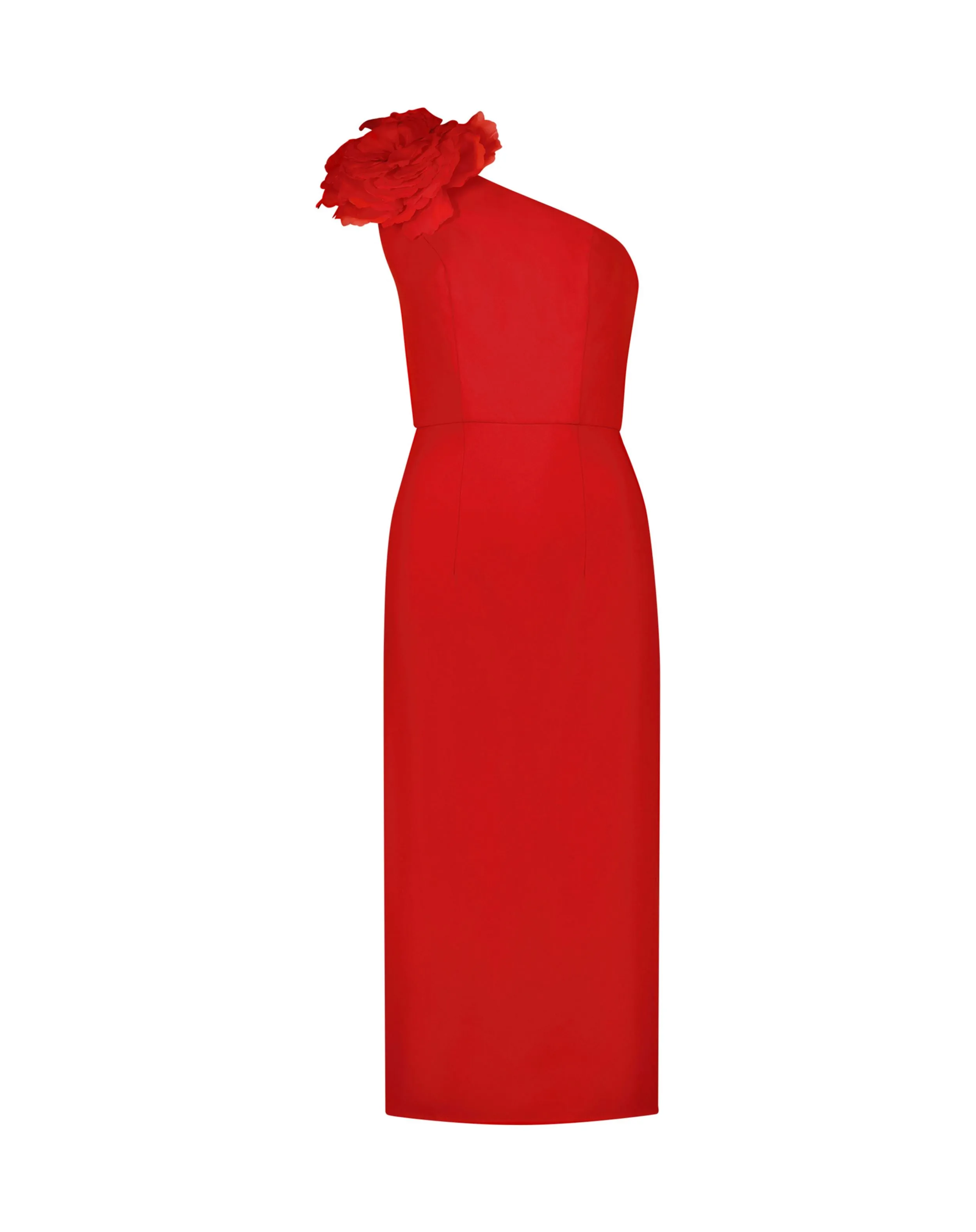 Red Crepe One Shoulder Midi Dress With Flower sold by Mac Duggal product image thumbnail 2