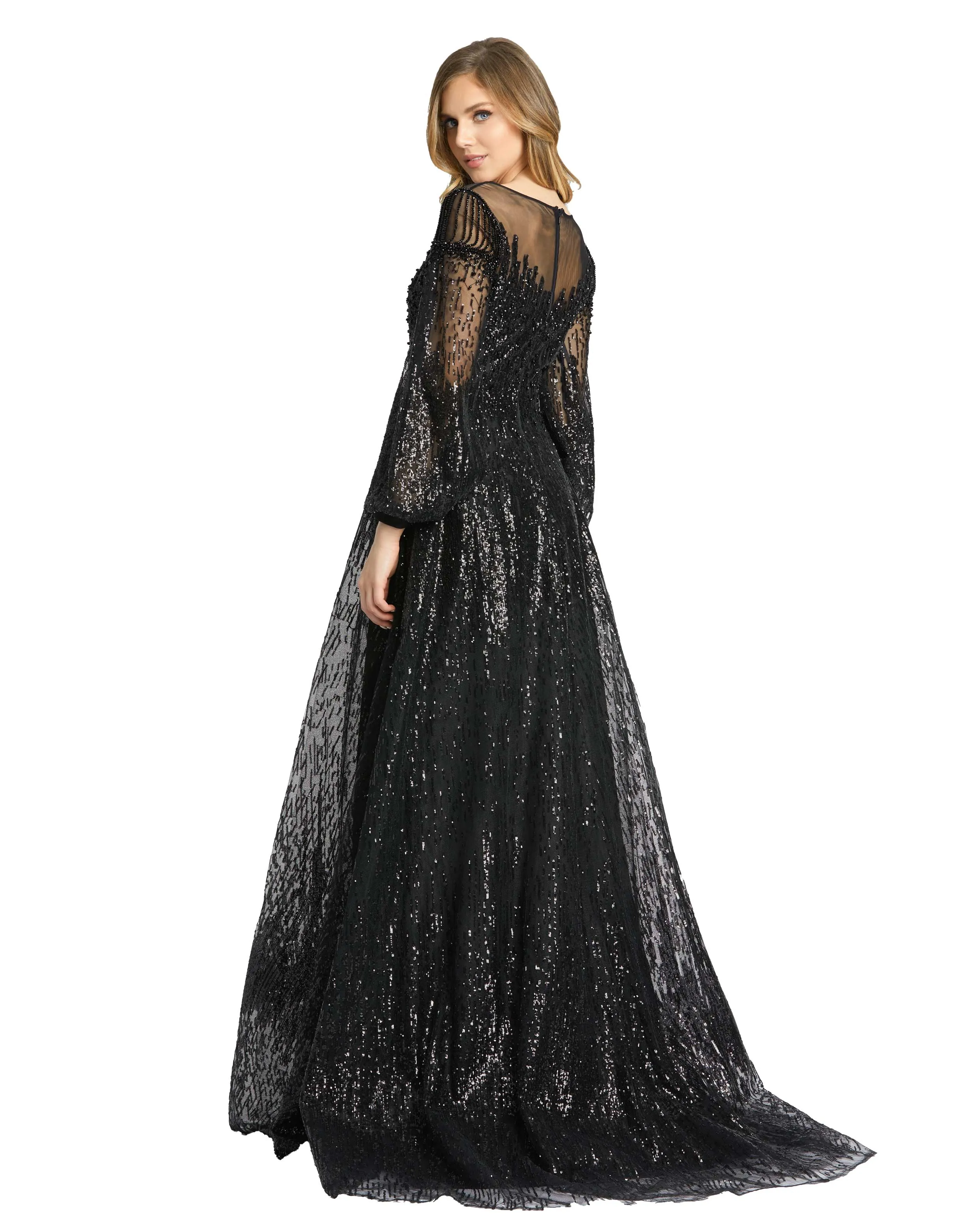 Silver Jewel Encrusted Illusion Long Sleeve A Line Gown sold by Mac Duggal product image thumbnail 3