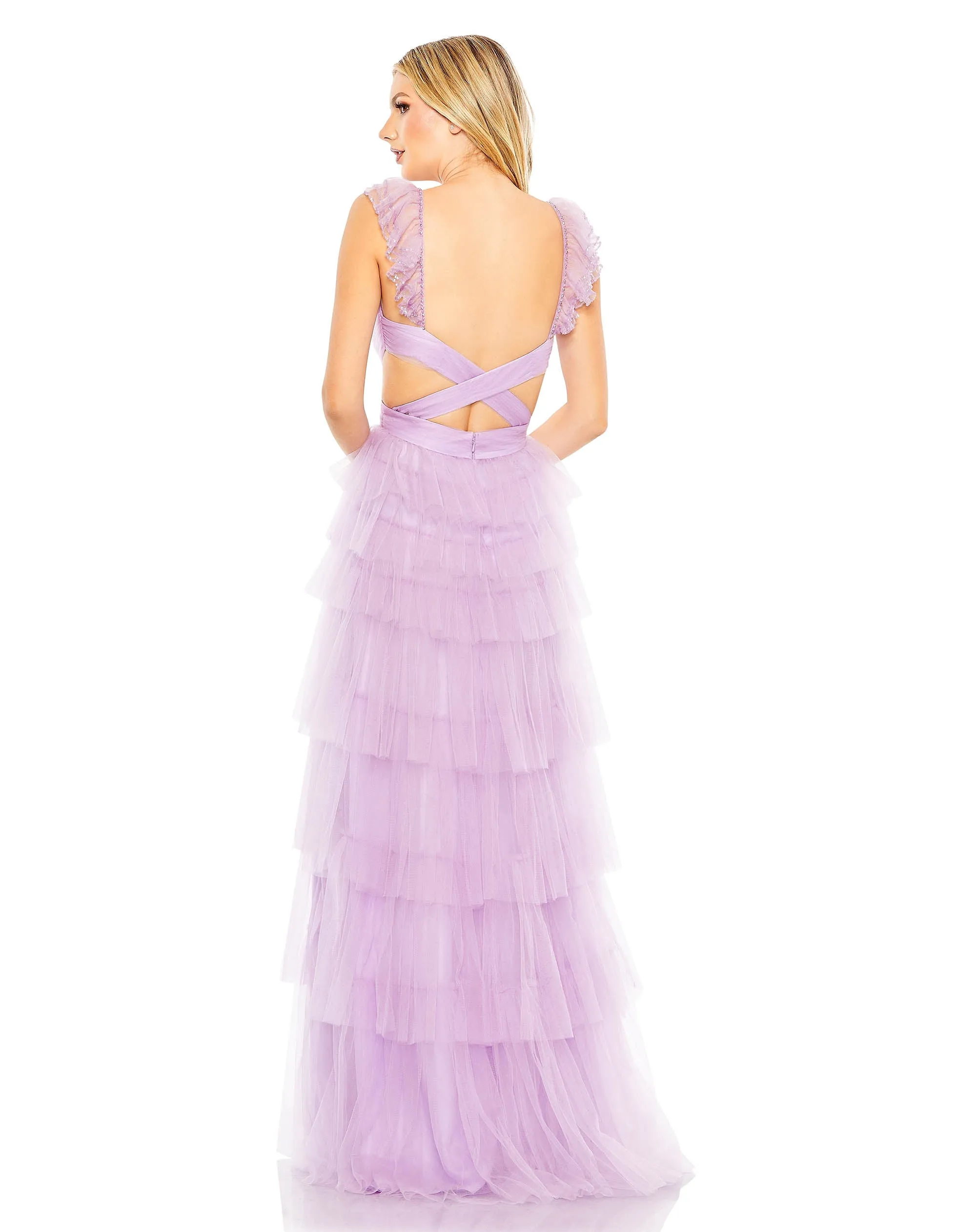 Purple Ruffle Tiered Tulle Cut Out Gown sold by Mac Duggal product image thumbnail 3