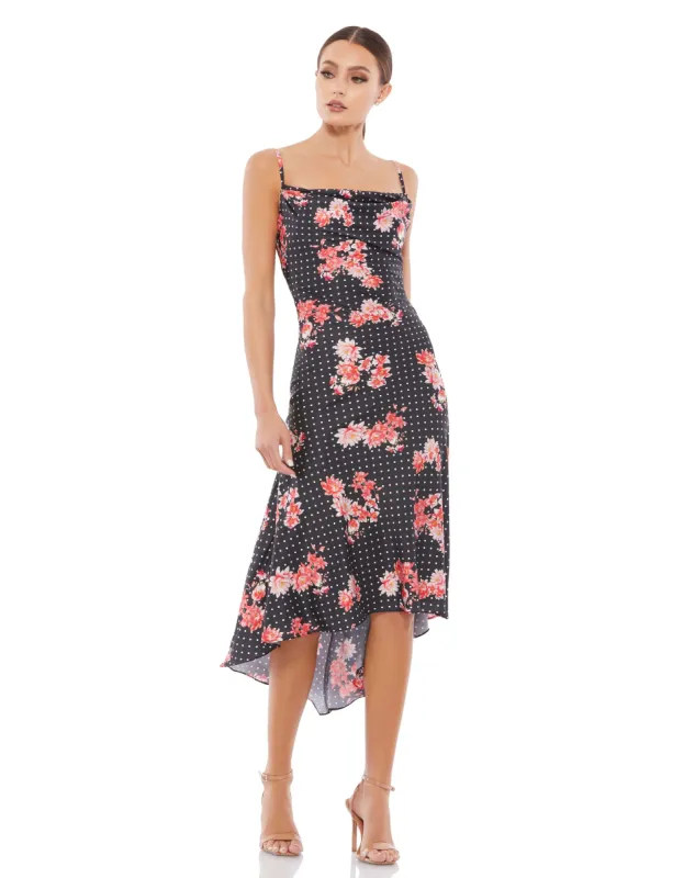 Black Polka Dot Floral Midi Dress sold by Mac Duggal