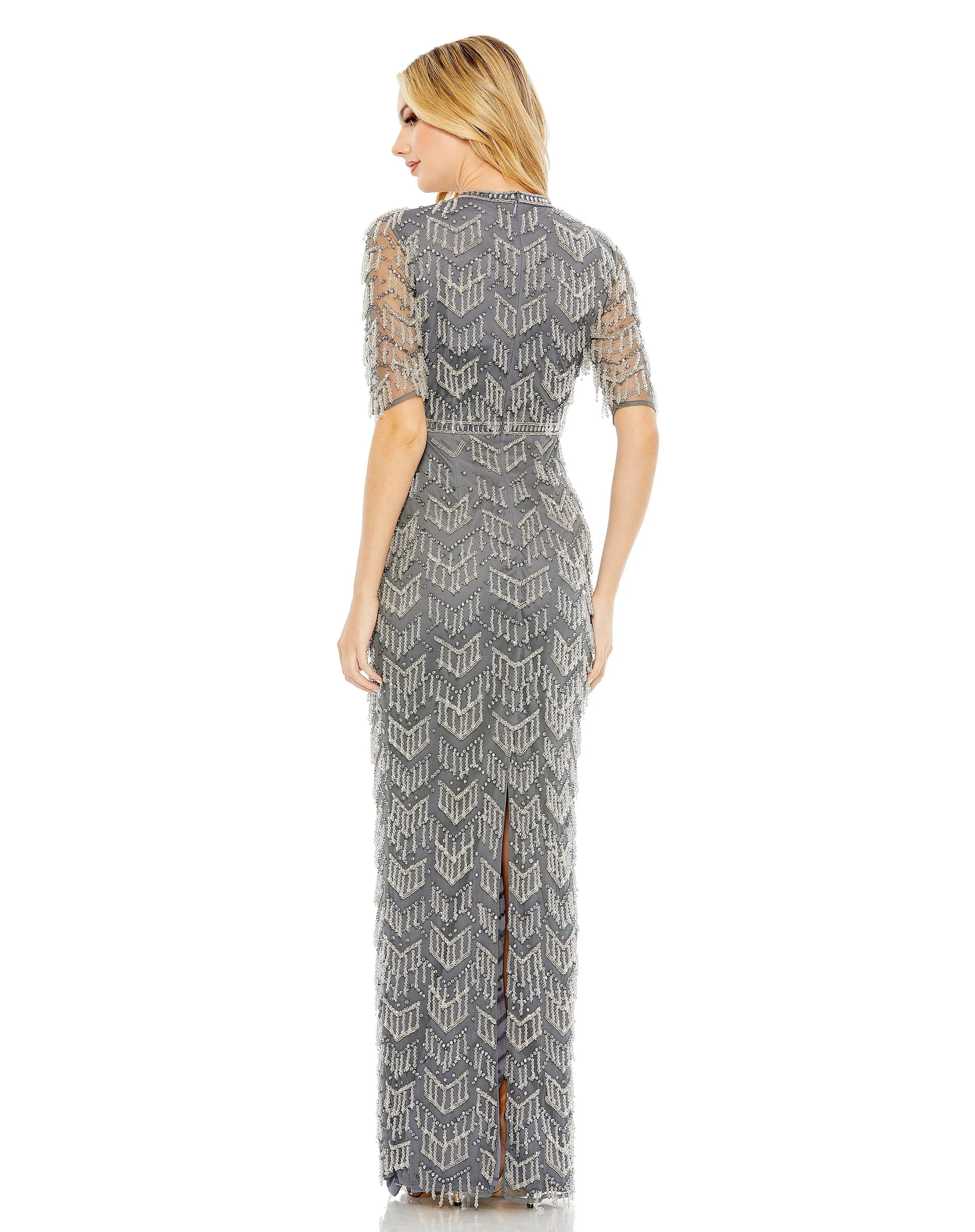 Gray Beaded Fringe Quarter Sleeve Column Gown - FINAL SALE sold by Mac Duggal product image thumbnail 3