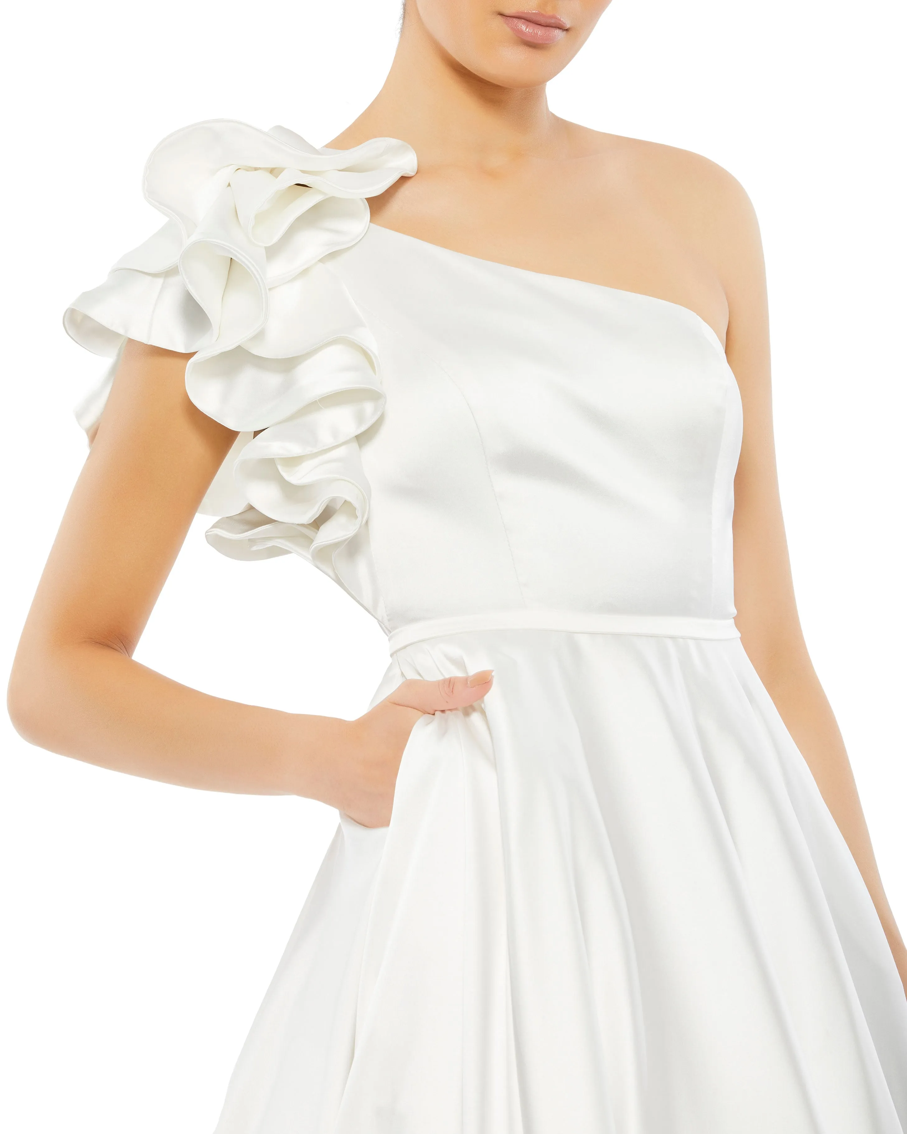 White Satin Ruffle Sleeve Ball Gown - FINAL SALE sold by Mac Duggal product image thumbnail 2