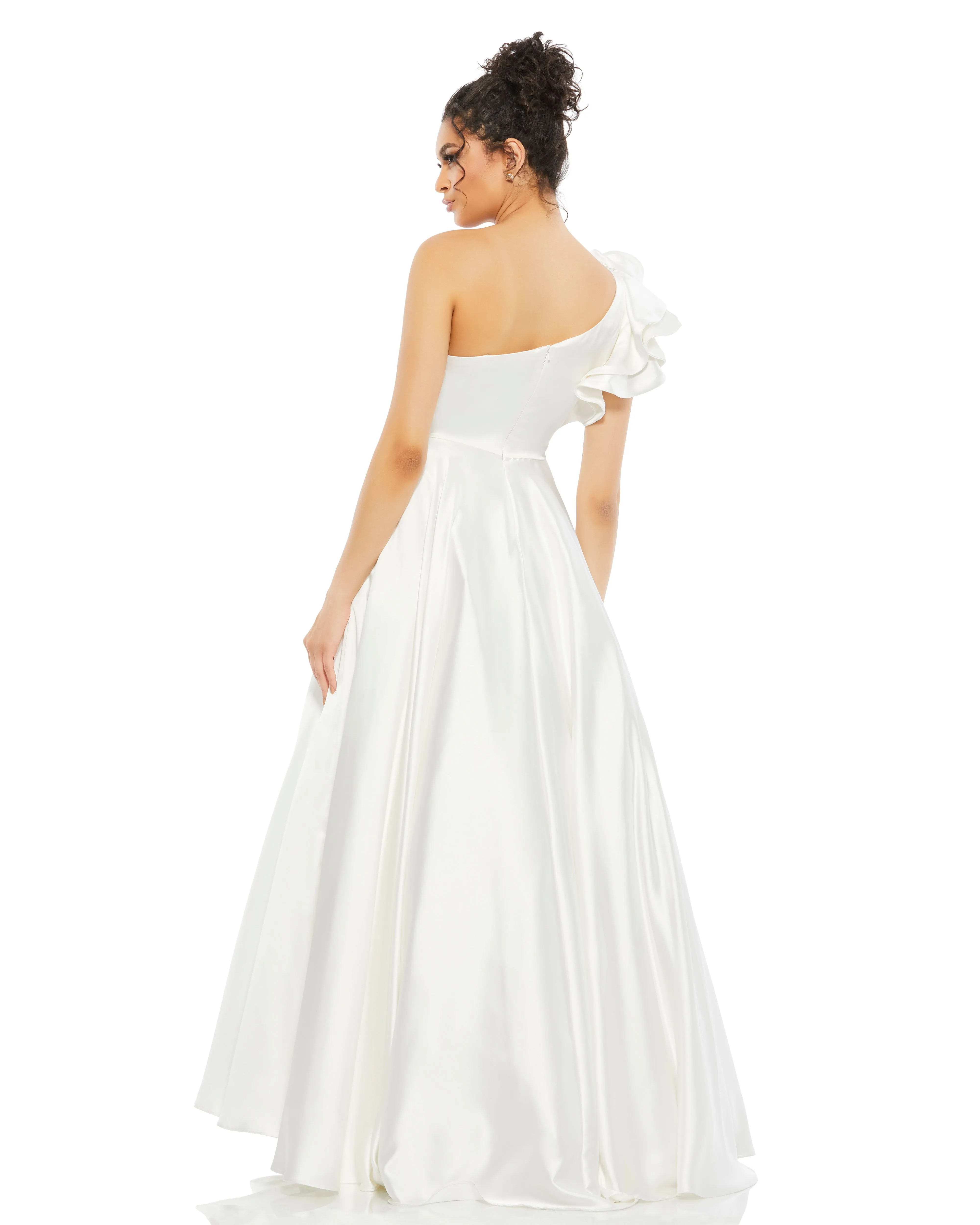 White Satin Ruffle Sleeve Ball Gown - FINAL SALE sold by Mac Duggal product image thumbnail 3