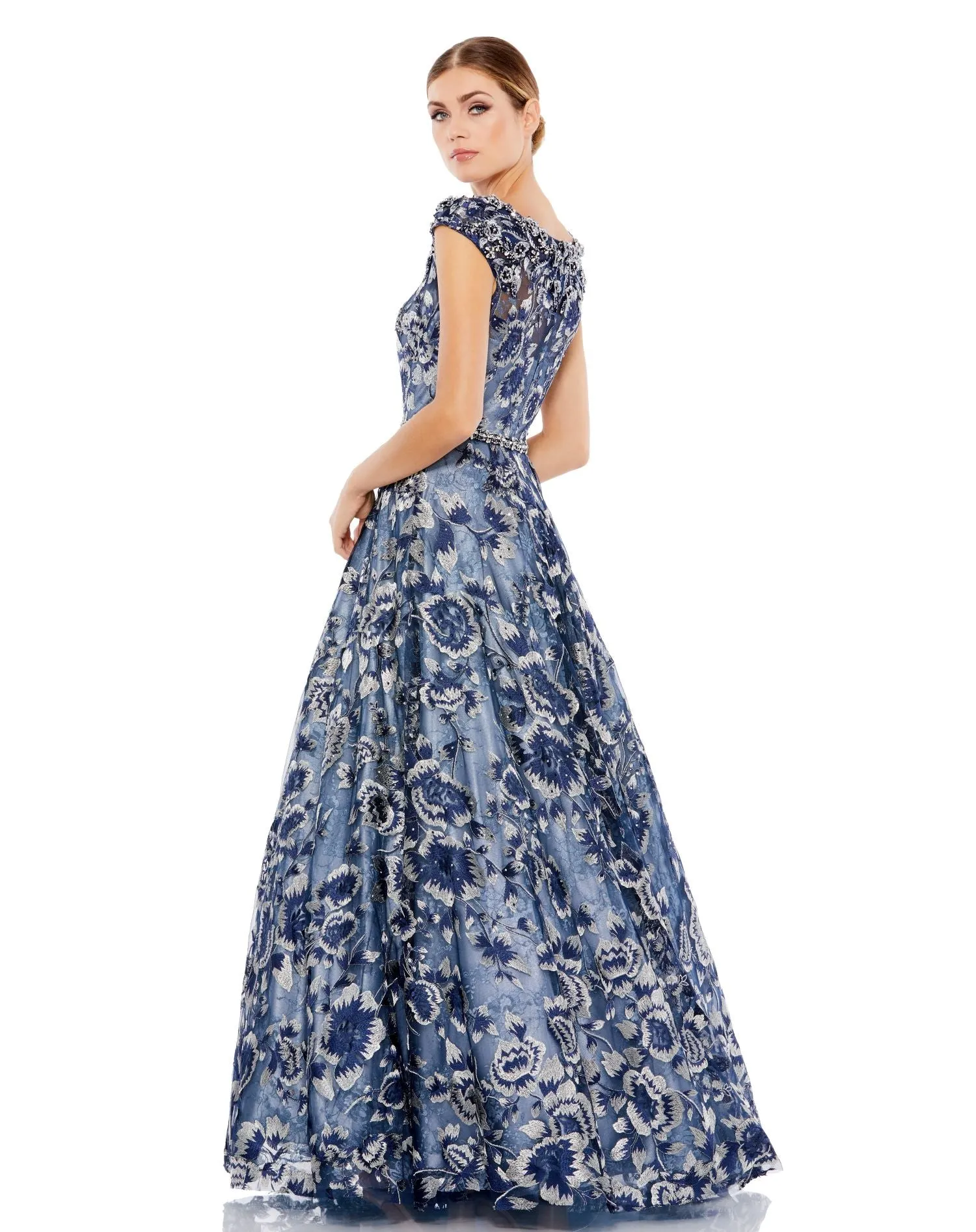 Blue Embellished Cap Sleeve High Neck Ball Gown sold by Mac Duggal product image thumbnail 3