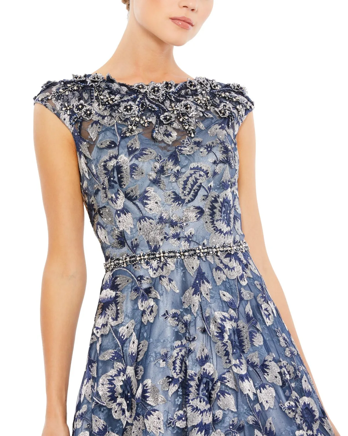 Blue Embellished Cap Sleeve High Neck Ball Gown sold by Mac Duggal product image thumbnail 2