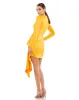 Yellow Asymmetrical Draped Long Sleeve Mini Dress sold by Mac Duggal
