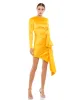 Yellow Asymmetrical Draped Long Sleeve Mini Dress sold by Mac Duggal