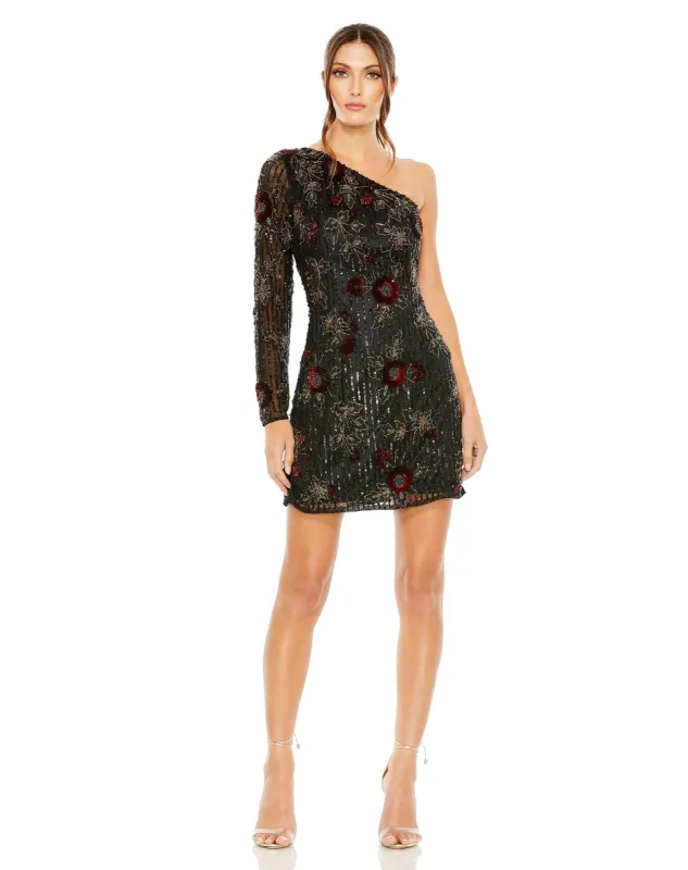 Black One Shoulder Embellished Mini Dress - FINAL SALE sold by Mac Duggal