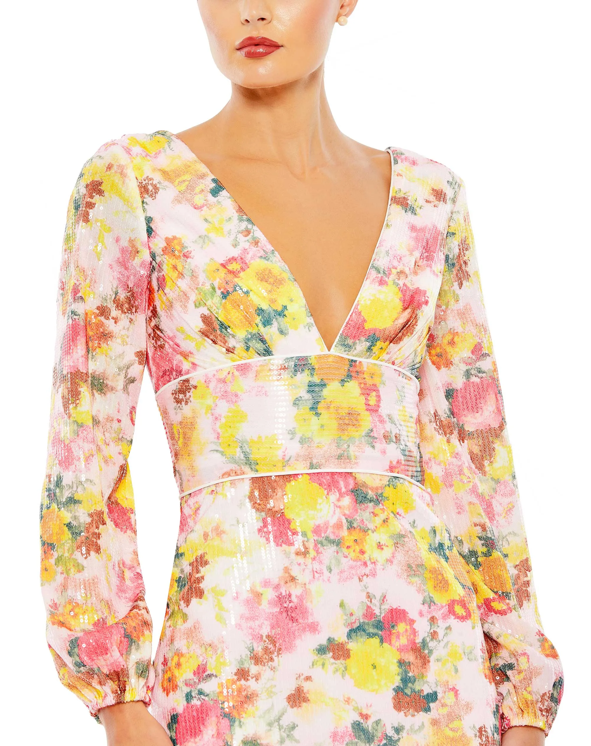 Multicolor Sequined Floral Long Sleeve Mini Dress sold by Mac Duggal product image thumbnail 2