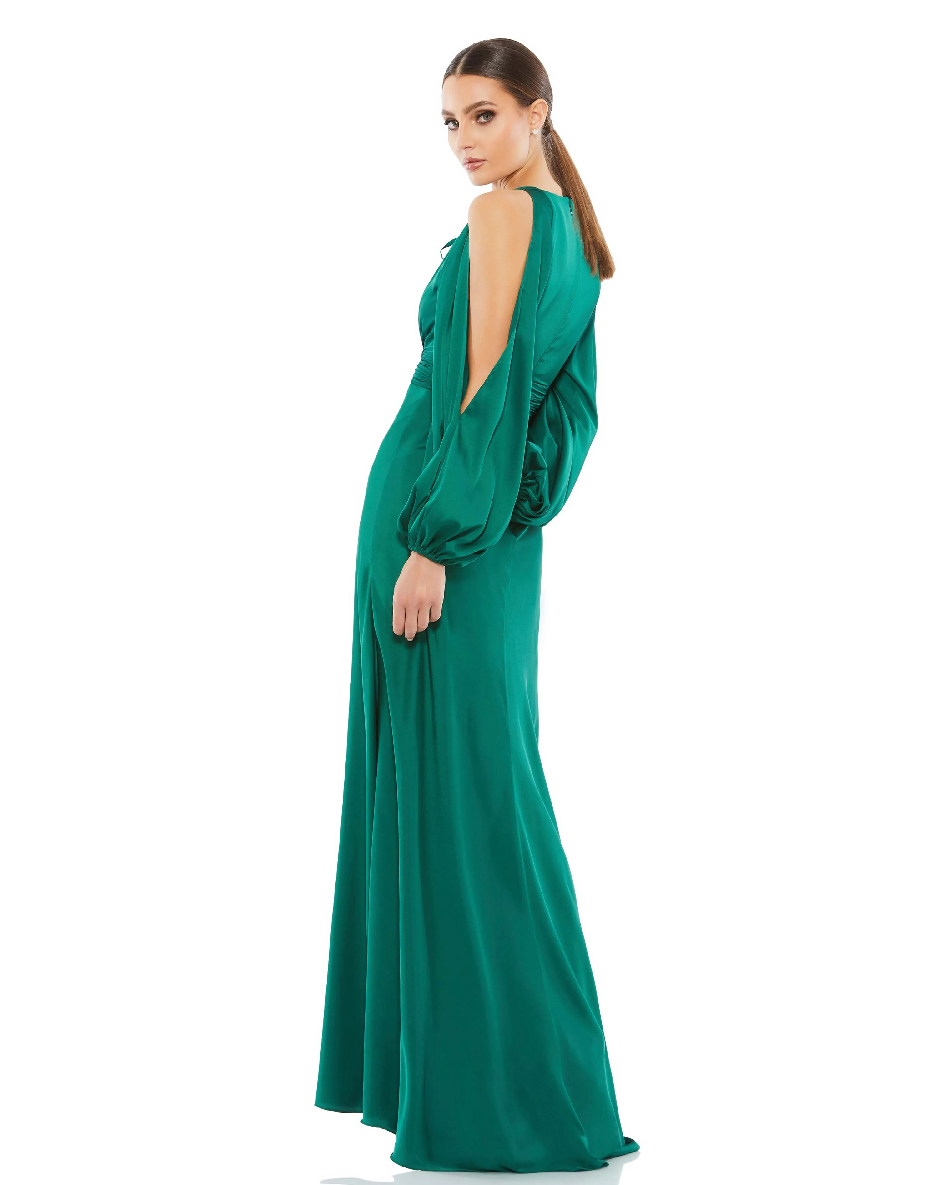 Green Tied Keyhole Cold Shoulder Bishop Sleeve Gown sold by Mac Duggal product image thumbnail 3