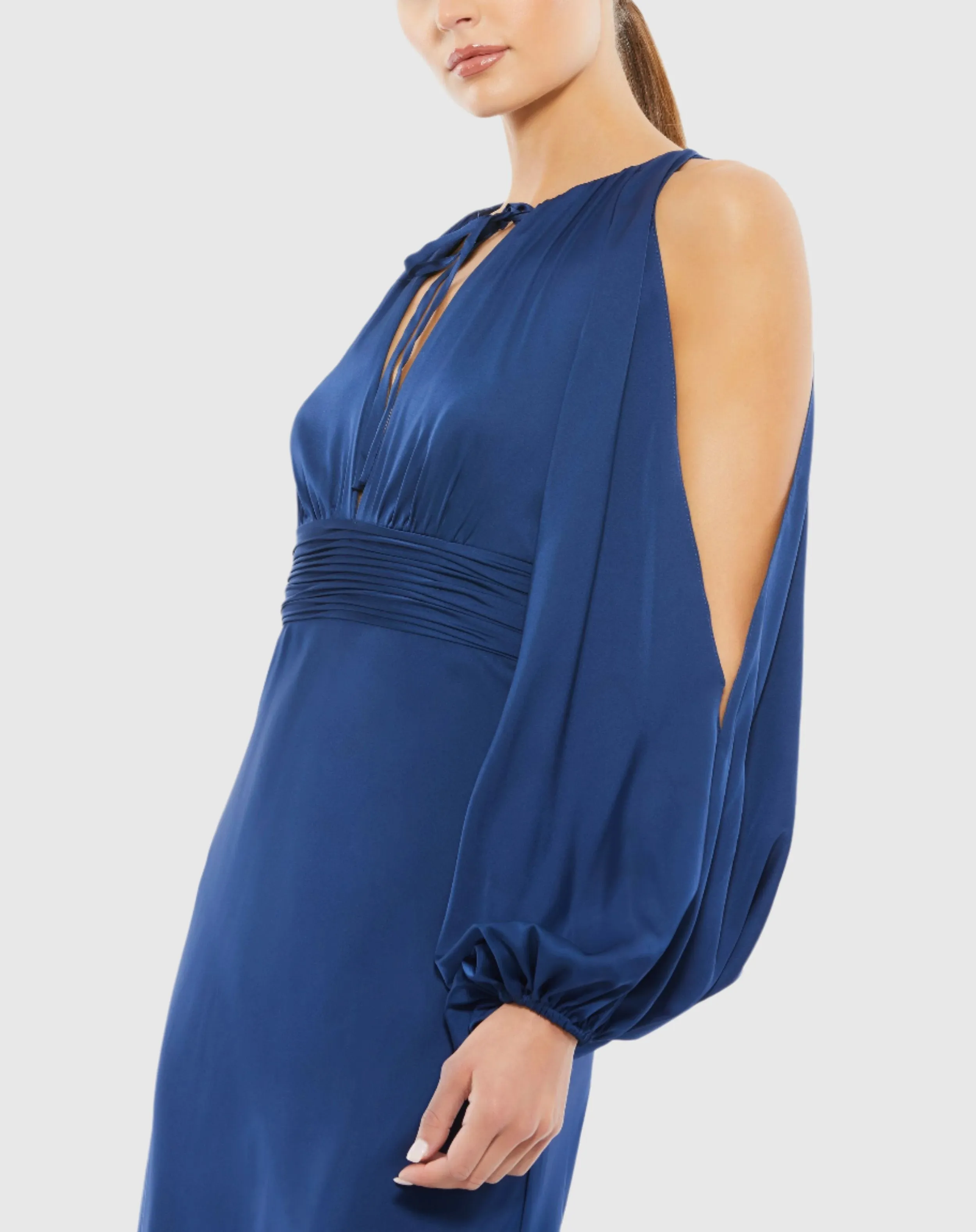 Green Tied Keyhole Cold Shoulder Bishop Sleeve Gown sold by Mac Duggal product image thumbnail 5