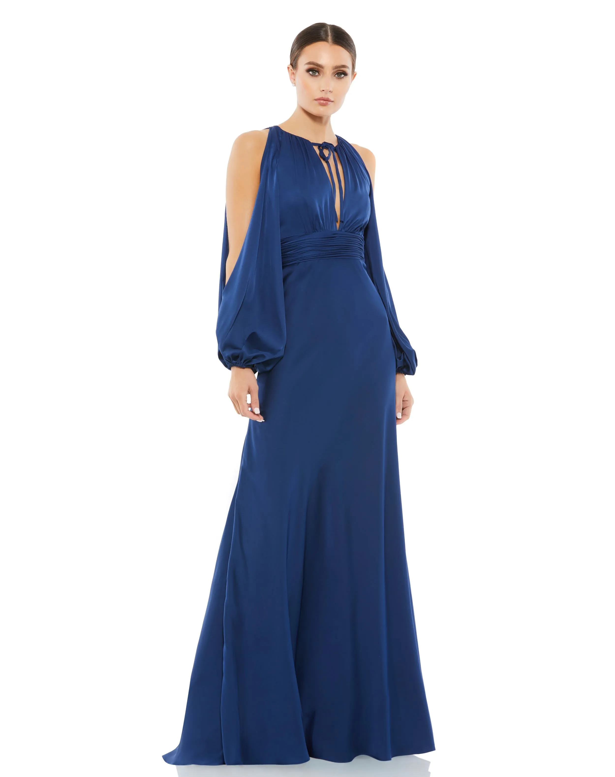 Green Tied Keyhole Cold Shoulder Bishop Sleeve Gown sold by Mac Duggal product image thumbnail 4