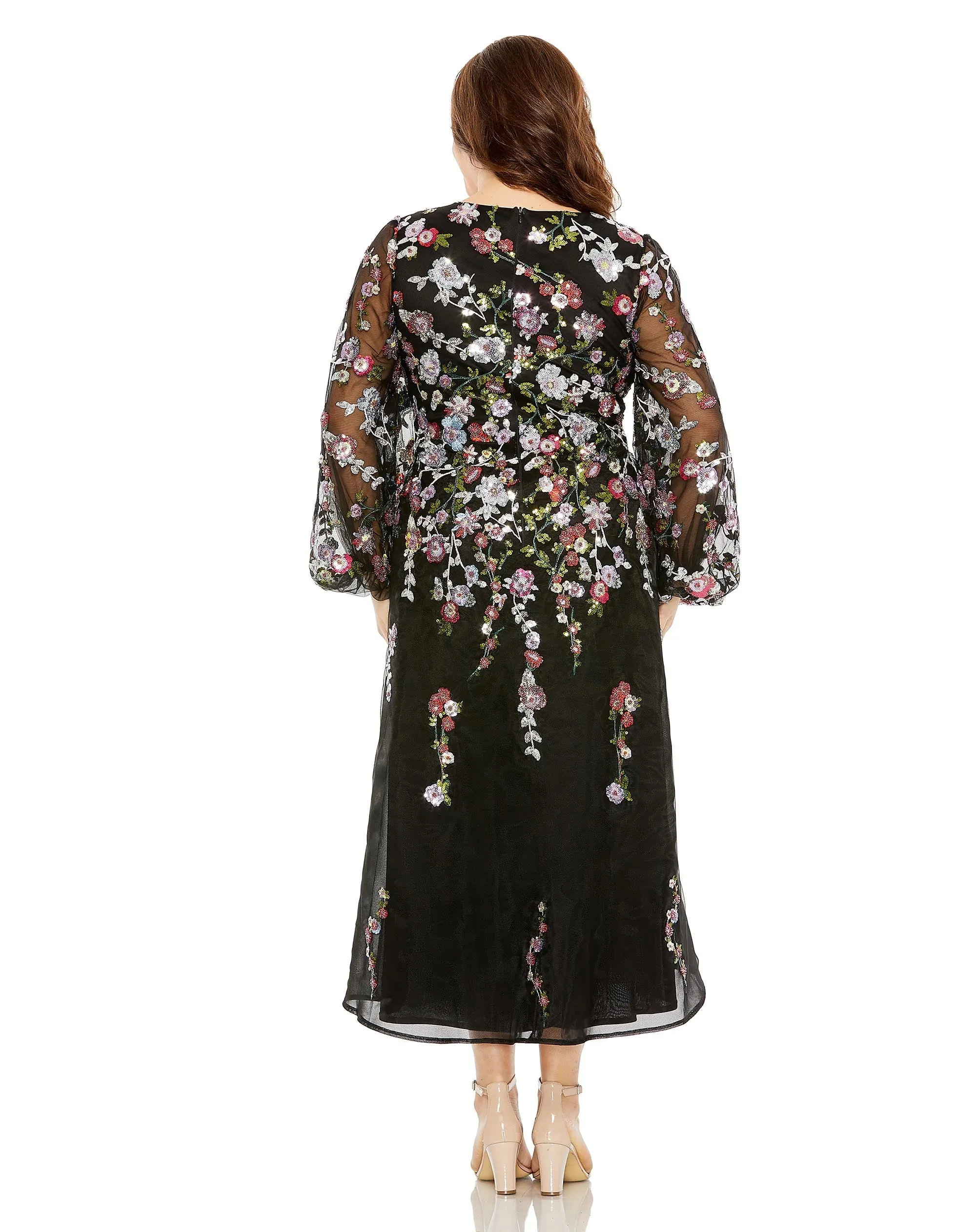 Black Puff Sleeve Embellished A Line Dress sold by Mac Duggal product image thumbnail 3