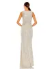 White V-Neck Sequin Wrap Waist Gown sold by Mac Duggal